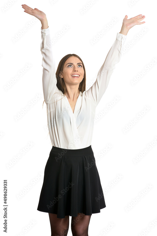 Woman in white bluse isolated on white background Woman in white bluse isolated on white background