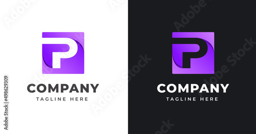 Letter p logo design template with square shape concept gradient element geometric photo