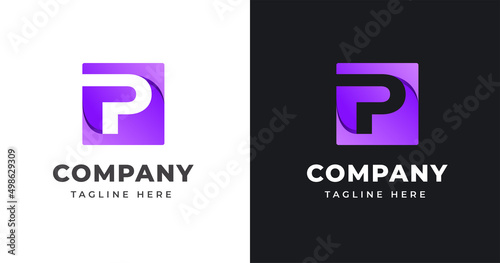 Letter p logo design template with square shape concept gradient element geometric