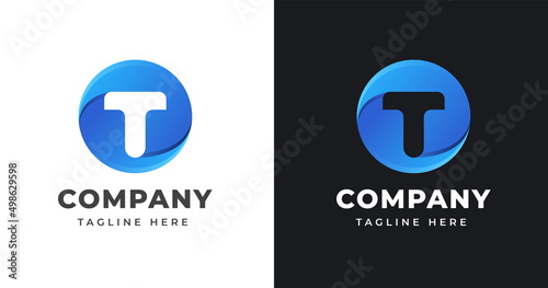 Letter t logo design template with circle
 shape concept gradient element geometric