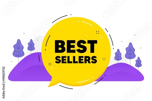 Best sellers text. Speech bubble chat balloon. Special offer price sign. Advertising discounts symbol. Talk best sellers message. Voice dialogue cloud. Vector