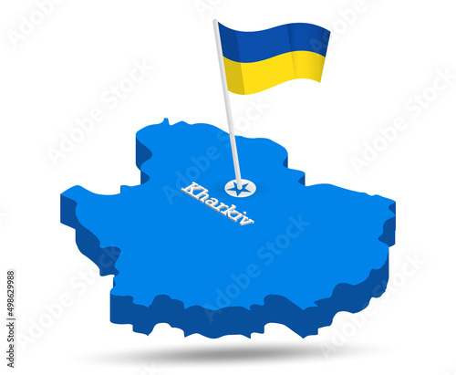 Kharkiv region map with Ukrainian flag