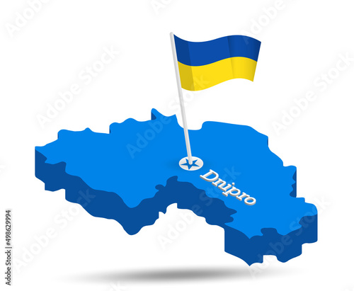 Dnipro region map with Ukrainian flag