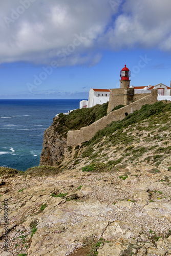 Lighthouse and cliffs at Cape Saint Vincent in Algarve  near Sagres  Portugal
