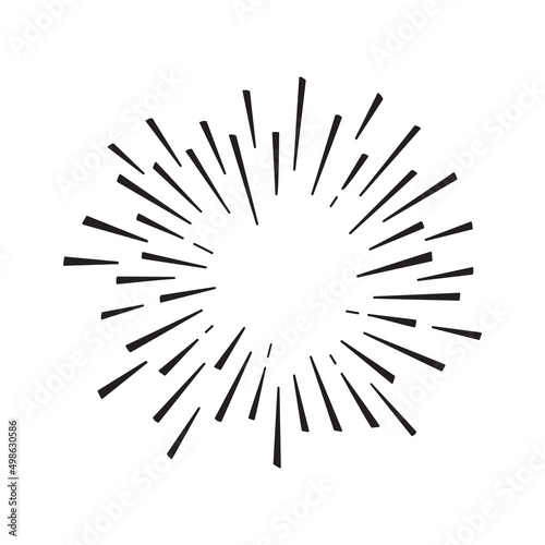 Burst vector icon, sun line drawn, star, retro circle sunshine, black doodle starburst element isolated on white background. Simple illustration