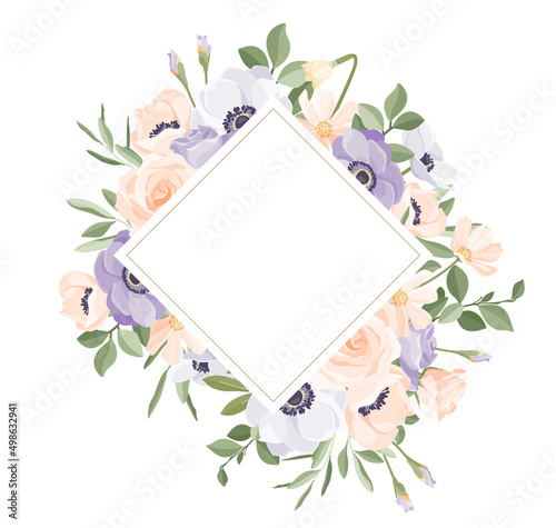 Pink purple flowers vector frame