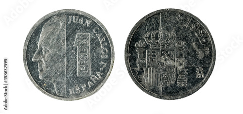 Spanish coins - 1 peseta. Juan Carlos I. Minted in Nickel in 1989 photo