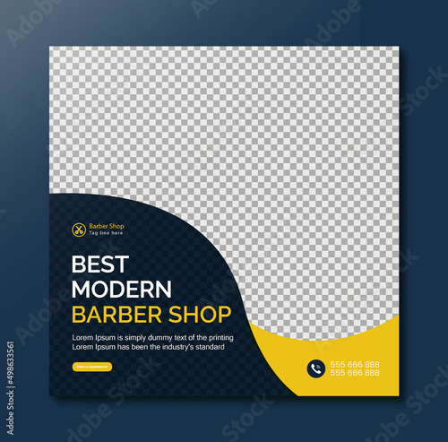 Modern barbershop or hair cut social media post banner template