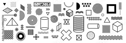 geometric set abstract shapes minimal design. retro line design abstract memphis modern art. Geometry minimalistic artwork vector illustration black geometric shape