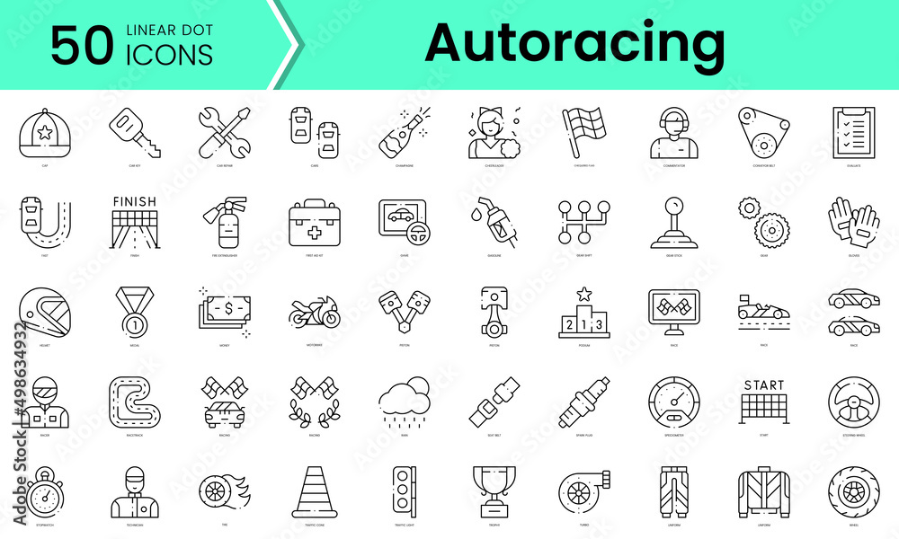 Autorating Icons Set of autoracing icons. Line art style icons bundle. vector ...