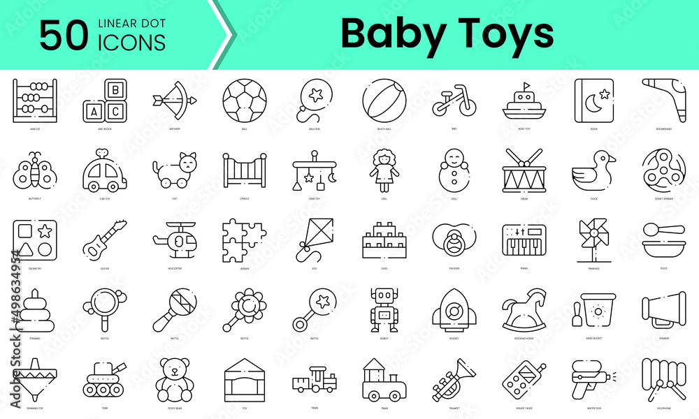 Set of baby toys icons. Line art style icons bundle. vector illustration