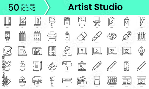 Set of artist studio icons. Line art style icons bundle. vector illustration photo