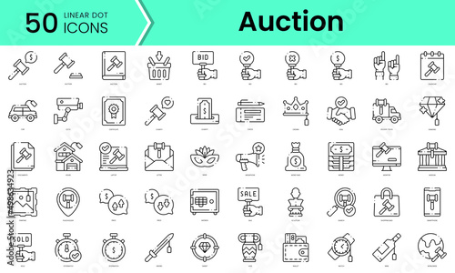 Set of auction icons. Line art style icons bundle. vector illustration