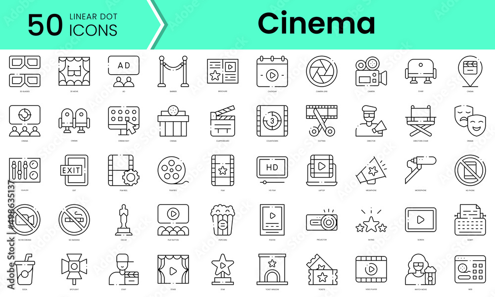Set of cinema icons. Line art style icons bundle. vector illustration
