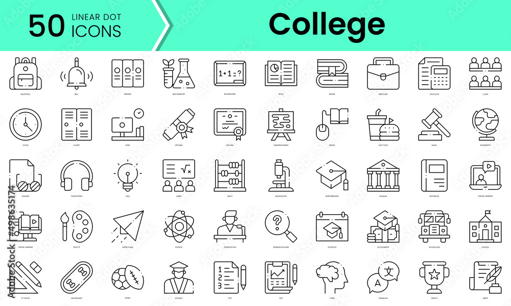 Set of college icons. Line art style icons bundle. vector illustration