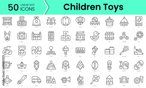 Set of children toys icons. Line art style icons bundle. vector illustration
