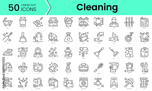 Set of cleaning icons. Line art style icons bundle. vector illustration