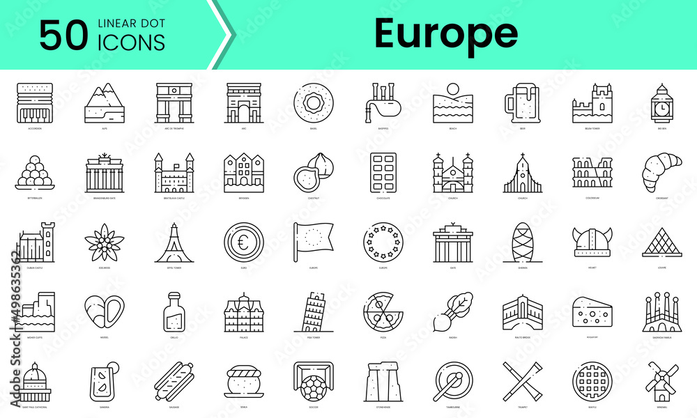 Set of europe icons. Line art style icons bundle. vector illustration