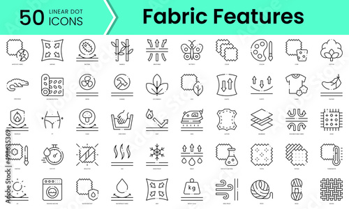 Set of fabric features icons. Line art style icons bundle. vector illustration