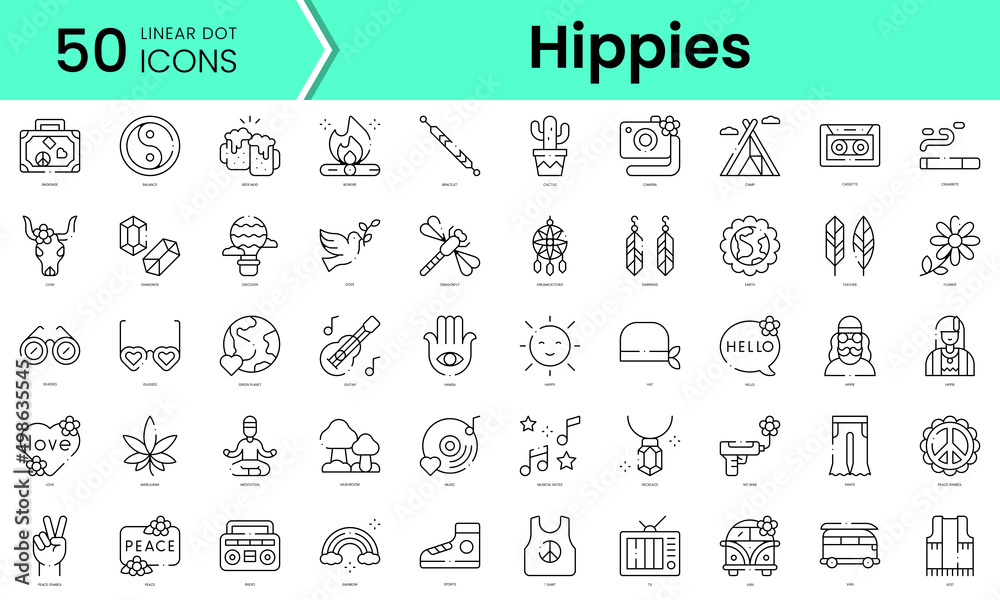 Set of hippies icons. Line art style icons bundle. vector illustration ...