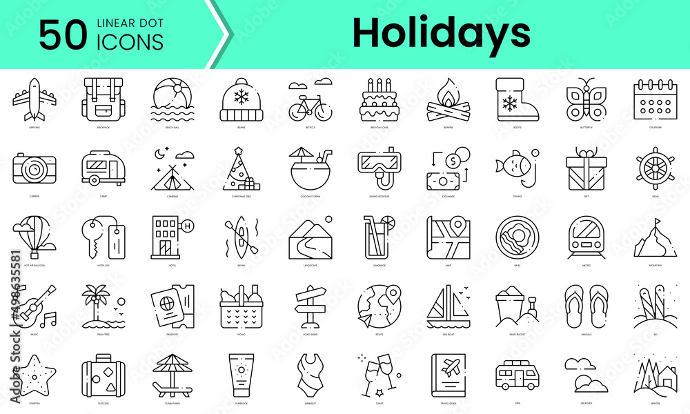 Set of holidays icons. Line art style icons bundle. vector illustration