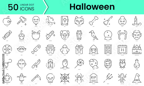 Set of halloween icons. Line art style icons bundle. vector illustration