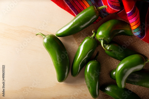 Serrano Chile or Green Chile. (Capsicum annum). Very popular variety of hot chili in Mexican cuisine, it is commonly consumed fresh in a wide variety of sauces and dishes.