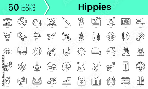 Set of hippies icons. Line art style icons bundle. vector illustration