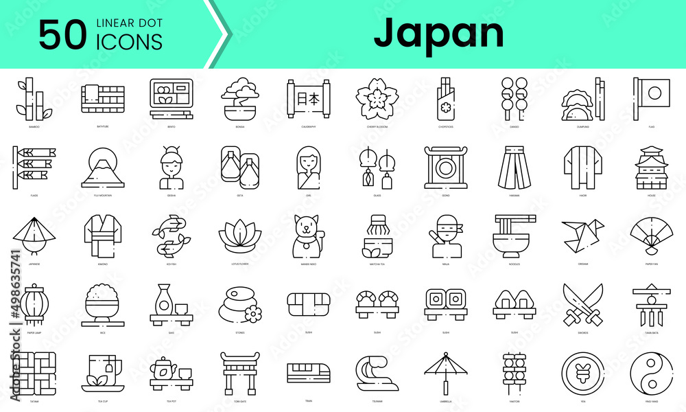 Fototapeta Set of japan icons. Line art style icons bundle. vector illustration