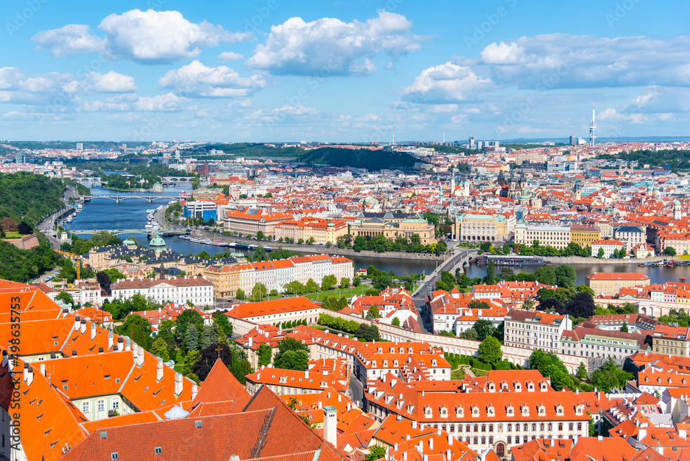 Prague skyline with Vltava bridges
