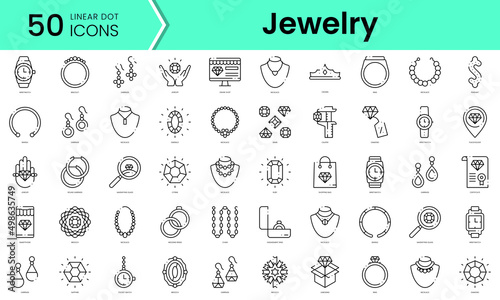 Set of jewelry icons. Line art style icons bundle. vector illustration