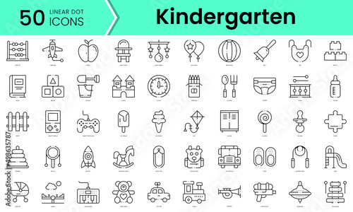 Set of kindergarten icons. Line art style icons bundle. vector illustration