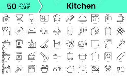 Set of kitchen icons. Line art style icons bundle. vector illustration