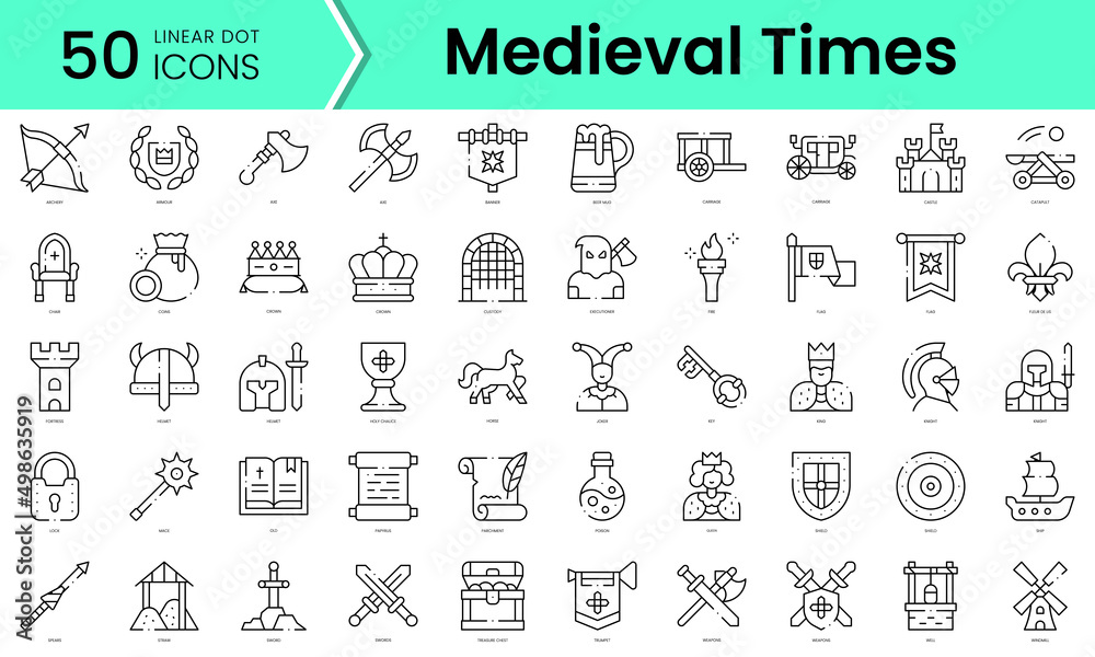 Set of medieval times icons. Line art style icons bundle. vector illustration