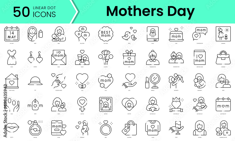 Set of mothers day icons. Line art style icons bundle. vector illustration