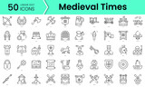 Set of medieval times icons. Line art style icons bundle. vector illustration