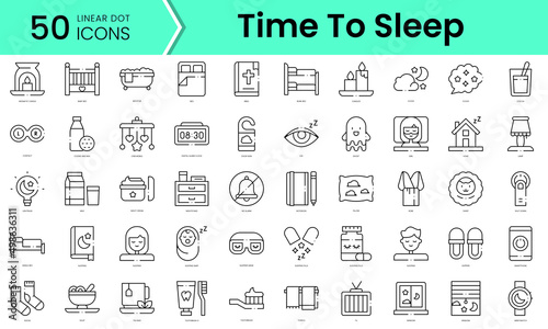 Set of time to sleep icons. Line art style icons bundle. vector illustration