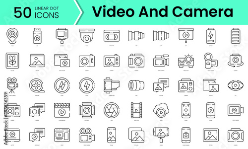 Set of video and camera icons. Line art style icons bundle. vector illustration