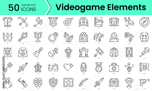 Set of videogame elements icons. Line art style icons bundle. vector illustration