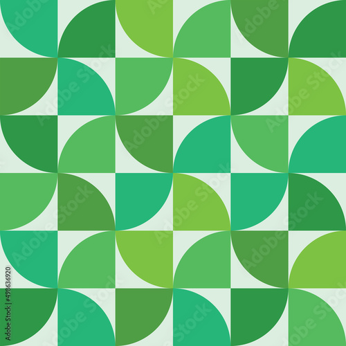 Mid century modern geometric shapes seamless pattern in lime green, emerald green and teal. 
For web site background, wallpaper, home décor and textile