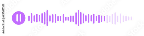 Voice message with pause icon and speech sound wave. Audio chat element isolated on white background. Messenger mobile app, podcast, streaming, online radio interface. Vector graphic illustration