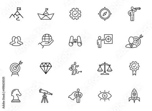 Core mission stroke line icon. Our vision objective global business ethics success core value hero corporate concept