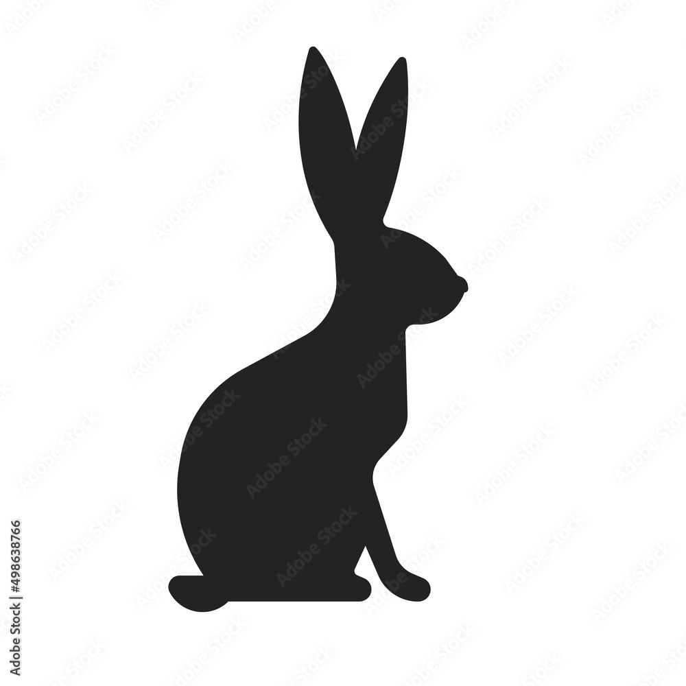 Obraz premium Hare silhouette illustration. Flat icon of Easter bunny. Black rabbit, filled shape good for pictogram and logo