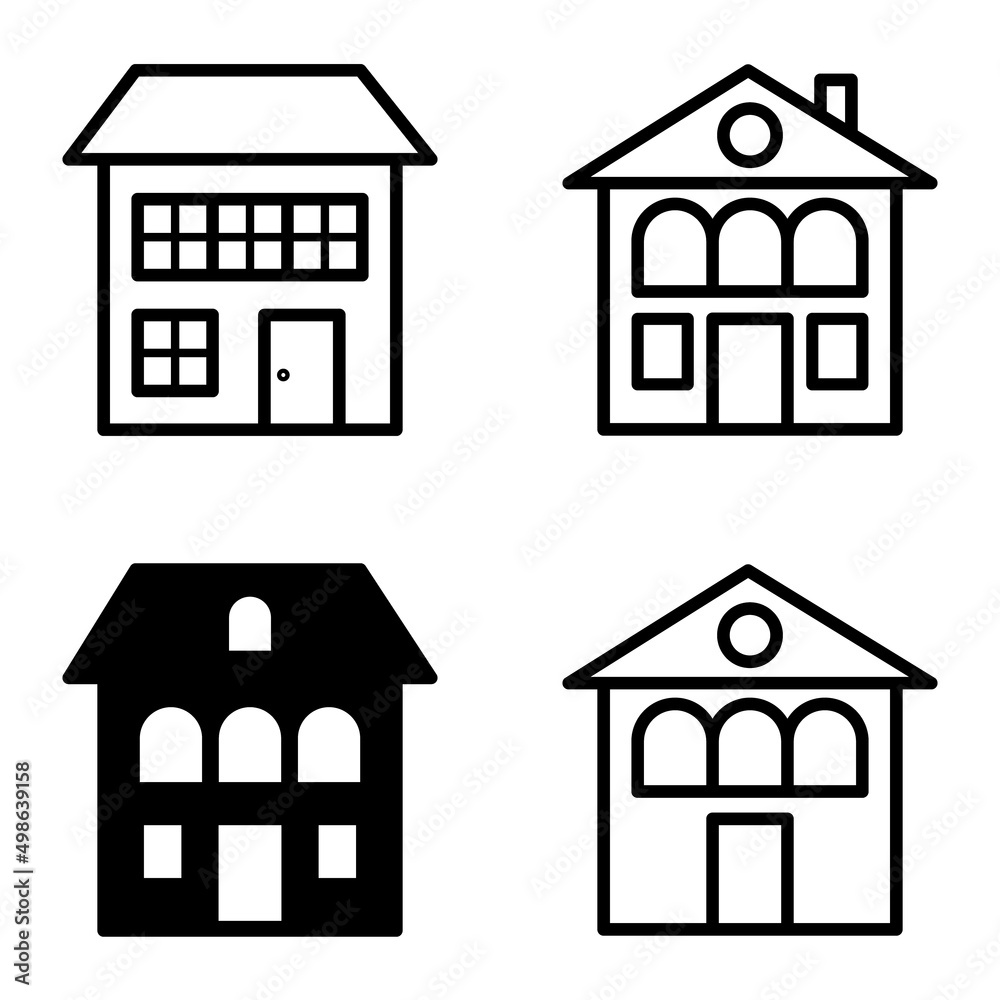 Houses Flat Icon Set Isolated On White Background