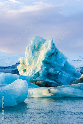 Icebergs in a spectacular glacial lagoon at sunset (Jokusarlon, Iceland)