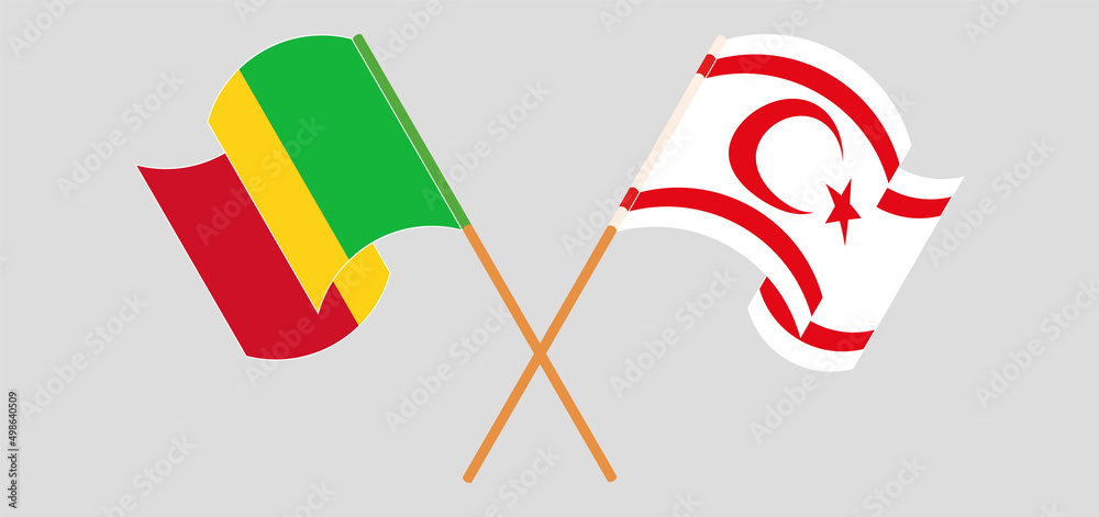 Crossed and waving flags of Mali and Northern Cyprus