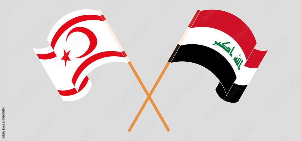 Crossed and waving flags of Northern Cyprus and Iraq Crossed and waving flags of Northern Cyprus and Iraq