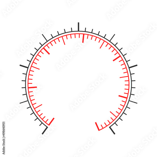 Navigator or indicator tool measuring dashboard template with two circular charts. Pressure meter, manometer, barometer, speedometer, tonometer, thermometer scale. Simple vector illustration