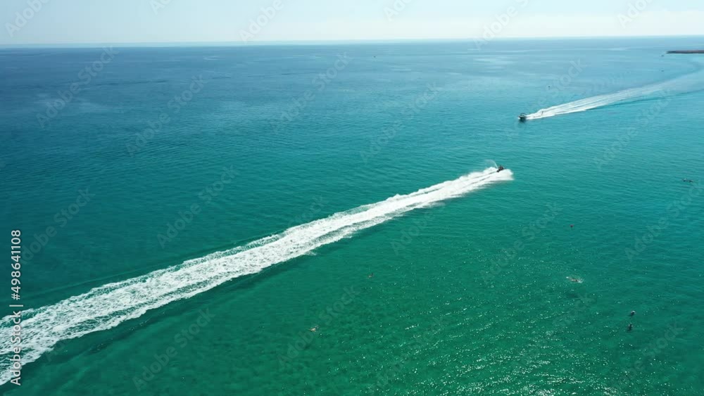 Water skiing on the Mediterranean sea, aerial video Water skiing on the Mediterranean sea, aerial video