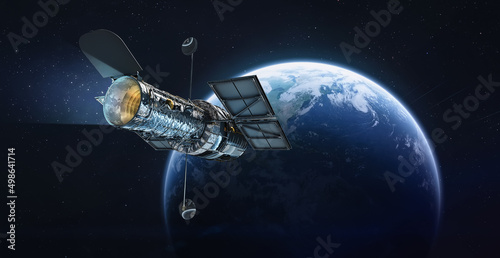 Fototapeta Telescope Hubble on orbit of Earth planet